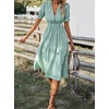 image:imagechouyatou Womens Summer VNeck Striped Midi Long Shirt Dress Short Sleeve Tiered Beach Tunic DressGreen