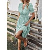 image:imagechouyatou Womens Summer VNeck Striped Midi Long Shirt Dress Short Sleeve Tiered Beach Tunic DressGreen