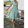 image:imagechouyatou Womens Summer VNeck Striped Midi Long Shirt Dress Short Sleeve Tiered Beach Tunic DressGreen