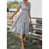 image:imagechouyatou Womens Summer VNeck Striped Midi Long Shirt Dress Short Sleeve Tiered Beach Tunic DressGrey