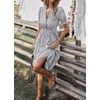 image:imagechouyatou Womens Summer VNeck Striped Midi Long Shirt Dress Short Sleeve Tiered Beach Tunic DressGrey