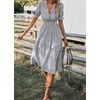 image:imagechouyatou Womens Summer VNeck Striped Midi Long Shirt Dress Short Sleeve Tiered Beach Tunic DressGrey
