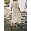 image:imagechouyatou Womens Summer VNeck Striped Midi Long Shirt Dress Short Sleeve Tiered Beach Tunic DressKhaki