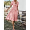 image:imagechouyatou Womens Summer VNeck Striped Midi Long Shirt Dress Short Sleeve Tiered Beach Tunic DressOrange Pink