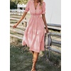 image:imagechouyatou Womens Summer VNeck Striped Midi Long Shirt Dress Short Sleeve Tiered Beach Tunic DressOrange Pink