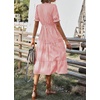 image:imagechouyatou Womens Summer VNeck Striped Midi Long Shirt Dress Short Sleeve Tiered Beach Tunic DressOrange Pink