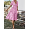 image:imagechouyatou Womens Summer VNeck Striped Midi Long Shirt Dress Short Sleeve Tiered Beach Tunic DressPink