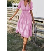 image:imagechouyatou Womens Summer VNeck Striped Midi Long Shirt Dress Short Sleeve Tiered Beach Tunic DressPink