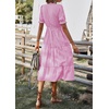 image:imagechouyatou Womens Summer VNeck Striped Midi Long Shirt Dress Short Sleeve Tiered Beach Tunic DressPink