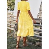 image:imagechouyatou Womens Summer VNeck Striped Midi Long Shirt Dress Short Sleeve Tiered Beach Tunic DressYellow