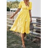 image:imagechouyatou Womens Summer VNeck Striped Midi Long Shirt Dress Short Sleeve Tiered Beach Tunic DressYellow