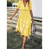image:imagechouyatou Womens Summer VNeck Striped Midi Long Shirt Dress Short Sleeve Tiered Beach Tunic DressYellow