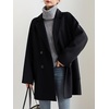 image:imagechouyatou Womens Winter Business Casual Wool Blend Coat Loose Double Breasted Blazer Notch Lapel Pea CoatBlack