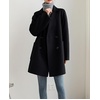 image:imagechouyatou Womens Winter Business Casual Wool Blend Coat Loose Double Breasted Blazer Notch Lapel Pea CoatBlack