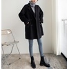 image:imagechouyatou Womens Winter Business Casual Wool Blend Coat Loose Double Breasted Blazer Notch Lapel Pea CoatBlack