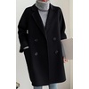 image:imagechouyatou Womens Winter Business Casual Wool Blend Coat Loose Double Breasted Blazer Notch Lapel Pea CoatBlack