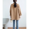 image:imagechouyatou Womens Winter Business Casual Wool Blend Coat Loose Double Breasted Blazer Notch Lapel Pea CoatBrown