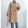 image:imagechouyatou Womens Winter Business Casual Wool Blend Coat Loose Double Breasted Blazer Notch Lapel Pea CoatBrown