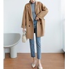 image:imagechouyatou Womens Winter Business Casual Wool Blend Coat Loose Double Breasted Blazer Notch Lapel Pea CoatBrown
