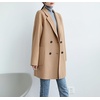 image:imagechouyatou Womens Winter Business Casual Wool Blend Coat Loose Double Breasted Blazer Notch Lapel Pea CoatBrown