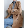 image:imagechouyatou Womens Winter Business Casual Wool Blend Coat Loose Double Breasted Blazer Notch Lapel Pea CoatBrown
