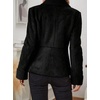 image:imagechouyatou Womens Winter Sherpa Lined Faux Suede Leather Jacket Casual Warm Suede Blazer Jacket CoatsBlack