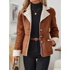 image:imagechouyatou Womens Winter Sherpa Lined Faux Suede Leather Jacket Casual Warm Suede Blazer Jacket CoatsBrown