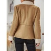 image:imagechouyatou Womens Winter Sherpa Lined Faux Suede Leather Jacket Casual Warm Suede Blazer Jacket CoatsKhaki