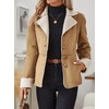 image:imagechouyatou Womens Winter Sherpa Lined Faux Suede Leather Jacket Casual Warm Suede Blazer Jacket CoatsKhaki