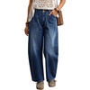 image:imagechouyatou Women Mid Rise Baggy Barrel Jeans Boyfriend Wide Leg Ankle PantsDark Blue
