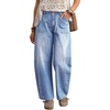 image:imagechouyatou Women Mid Rise Baggy Barrel Jeans Boyfriend Wide Leg Ankle PantsLight Blue