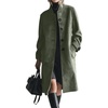 image:imagechouyatou Womens 2025 Fall Winter Faux Suede Trench Coat Single Breasted Business Casual Midi Long Pea CoatArmy Green
