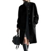 image:imagechouyatou Womens 2025 Fall Winter Faux Suede Trench Coat Single Breasted Business Casual Midi Long Pea CoatBlack