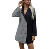image:imagechouyatou Womens Chic Color Block Houndstooth Long Blazer Jacket Trench CoatBlack