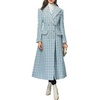 image:imagechouyatou Womens Dressy Plaid Tweed Trench Coat Notch Lapel Slim Fit A Line Maxi Long Blazer Jacket Pea CoatBlue