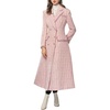 image:imagechouyatou Womens Dressy Plaid Tweed Trench Coat Notch Lapel Slim Fit A Line Maxi Long Blazer Jacket Pea CoatPink
