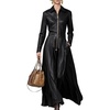 image:imagechouyatou Womens Long Sleeve Faux Leather Maxi Long Dress Flowy Swing Night Out Dress with PocketsBlack