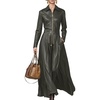 image:imagechouyatou Womens Long Sleeve Faux Leather Maxi Long Dress Flowy Swing Night Out Dress with PocketsGreen