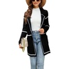 image:imagechouyatou Womens Notched Lapel Open Front Business Casual Work Knit Cardigan Sweater Blazer JacketBlack Striped