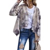 image:imagechouyatou Womens Open Front Faux Suede Tie Dye Printed Cowgirl Moto Jacket Cardigan TopsGray