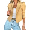 image:imagechouyatou Womens Puff Sleeve One Button Crop Office Blazers Notched Lapel Business Casual Jackets Work SuitYellow