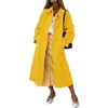 image:imagechouyatou Womens Single Breasted Faux Suede Trench Coat Long Suede Leather Jacket Casual Lapel Pea Coat OvercoatYellow