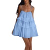 image:imagechouyatou Womens Sleeveless Spaghetti Strap Cute Babydoll Dress Boho Flounce Tiered Mini Sun DressBlue