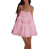 image:imagechouyatou Womens Sleeveless Spaghetti Strap Cute Babydoll Dress Boho Flounce Tiered Mini Sun DressPink