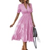 image:imagechouyatou Womens Summer VNeck Striped Midi Long Shirt Dress Short Sleeve Tiered Beach Tunic DressPink