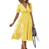 image:imagechouyatou Womens Summer VNeck Striped Midi Long Shirt Dress Short Sleeve Tiered Beach Tunic DressYellow