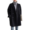 image:imagechouyatou Womens Winter Business Casual Wool Blend Coat Loose Double Breasted Blazer Notch Lapel Pea CoatBlack