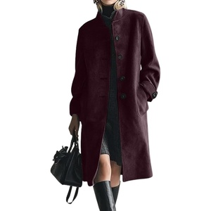 image:imagechouyatou Womens 2025 Fall Winter Faux Suede Trench Coat Single Breasted Business Casual Midi Long Pea CoatPurple