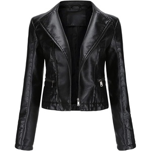 image:imagechouyatou Womens Daily Wear Multiple Color Moto Biker Short Faux Leather JacketBlack