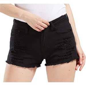 image:imagechouyatou Womens Perfectly Fit 5Pockets Ripped Denim Jean ShortsBlack